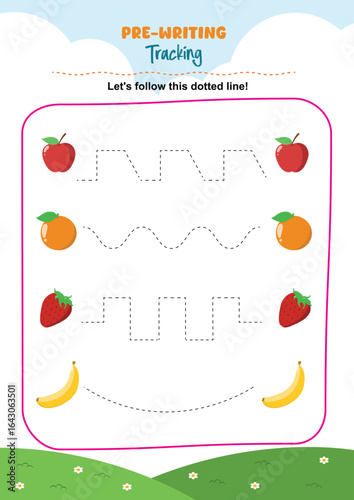 Tracing worksheets or activity sheets for children, practicing fine motor skills. Learn to write with educational games for preschool and kindergarten children. Vector illustration.