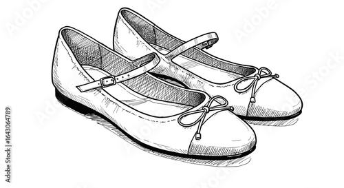 Hand-drawn sketch vector illustration of elegant ballet flat shoes on white background