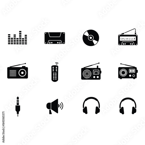 Art of set of music and audio technology icons