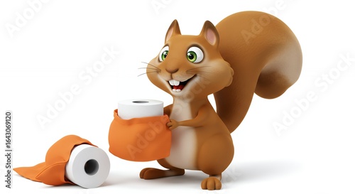 Cartoon squirrel holding toilet paper