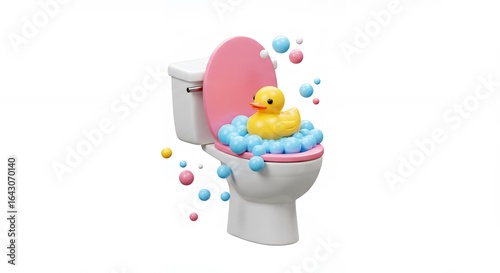 Toilet with bubbles and rubber duck