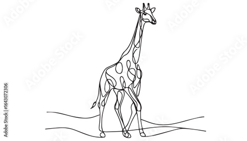 Continuous one single minimal line drawing giraffe