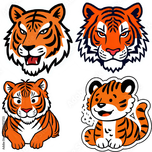 set of funny cartoon tiger