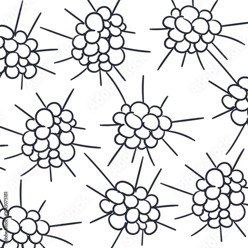 Imitation of biological spiny masses similar to microbes, spiky viruses, bacteria, spores, berries or atomic or molecular clusters.