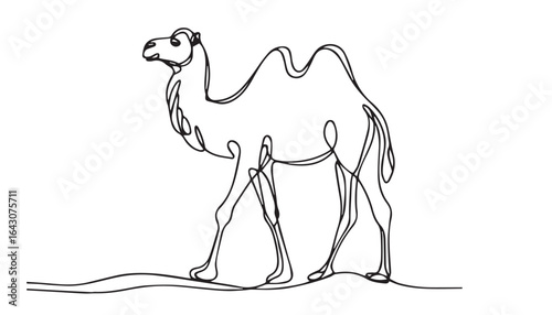 Continuous one single minimal line drawing camel