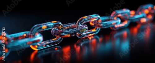 The Futuristic Digital Chain Illuminated in Vibrant Colors and Reflections.