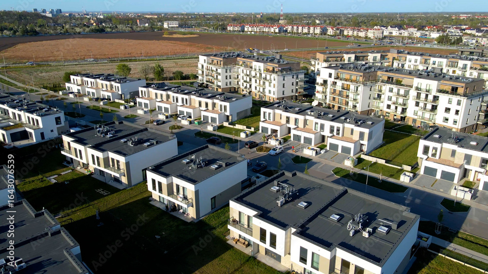 Fototapeta premium Modern area houses streets townhouse nature city