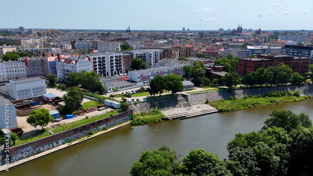 Fototapeta premium city ​​district street drone view Wroclaw Poland