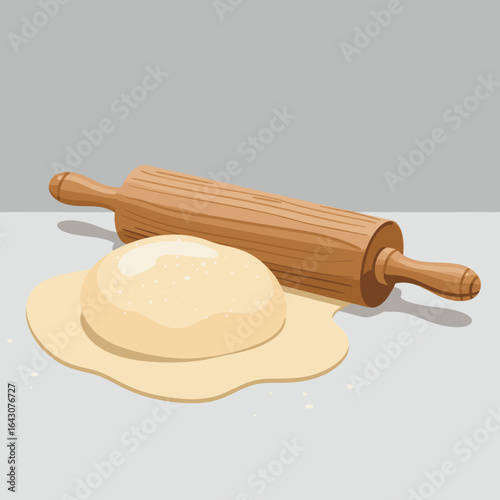 Rolling dough with a wooden rolling pin on a kitchen countertop, preparing for baking