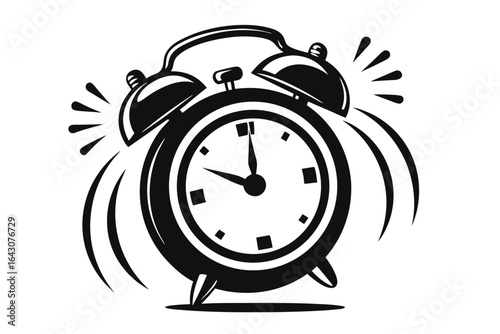 Bold black and white alarm clock rings loudly 