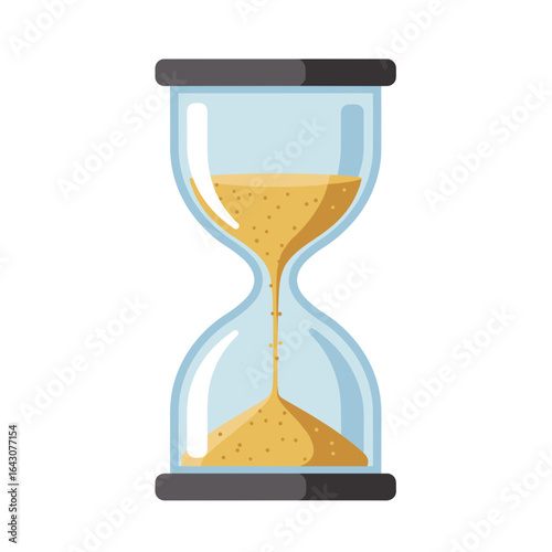 An hourglass filled with golden sand, symbolizing the passage of time, isolated on white