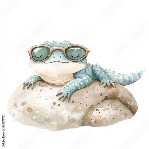 a cute Chubby lizard lying lazily on a rock