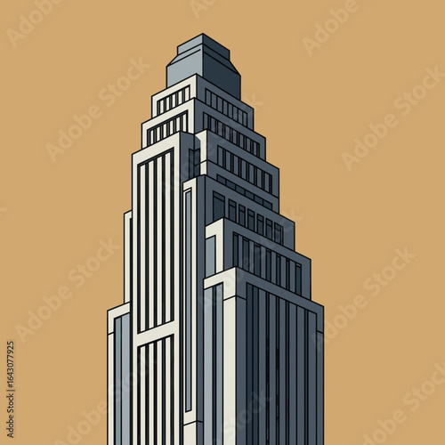 Tall Art Deco skyscraper against a warm beige background showcasing urban architecture