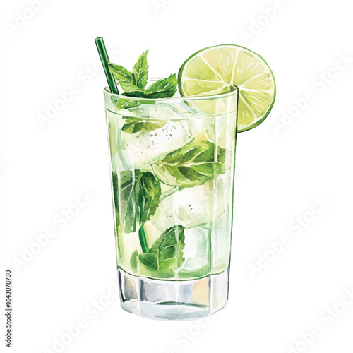 a cute classic mojito cocktail with lime and mint