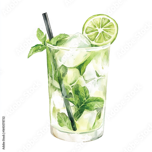 a cute classic mojito cocktail with lime and mint