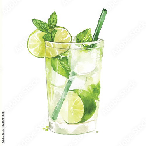 a cute classic mojito cocktail with lime and mint