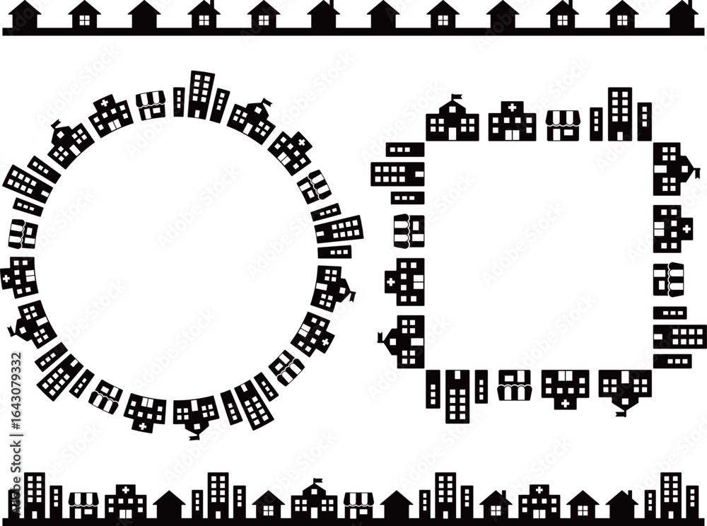 Obraz premium 街並みのフレームとライン モノトーン