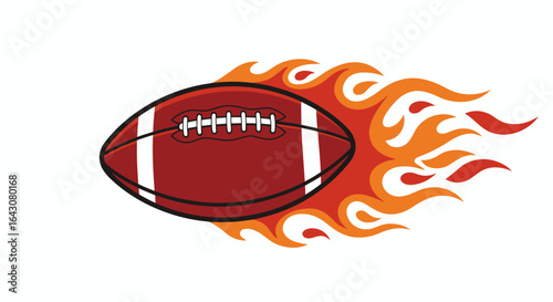 A dynamic vector illustration of an American football with vibrant orange and red flames trailing behind it, symbolizing speed, power, and intense competition.