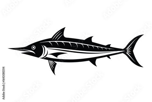 Black silhouette illustration reveals a detailed marlin fish against a white background