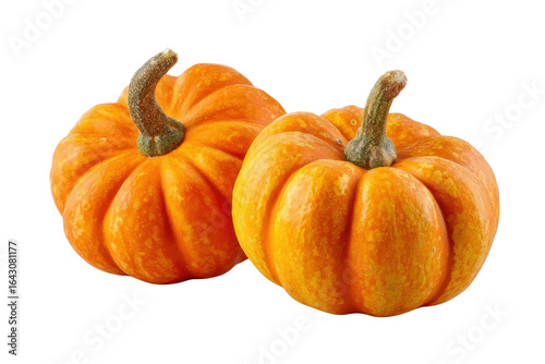two orange pumpkins on transparent background