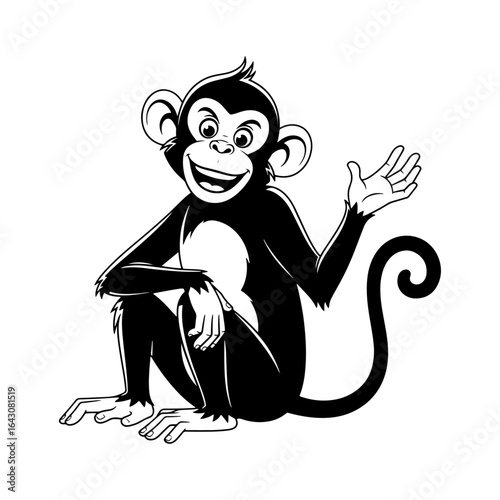 The artistic form of the monkey, which captures the tenacity and natural beauty of its wild life in black and white lines.