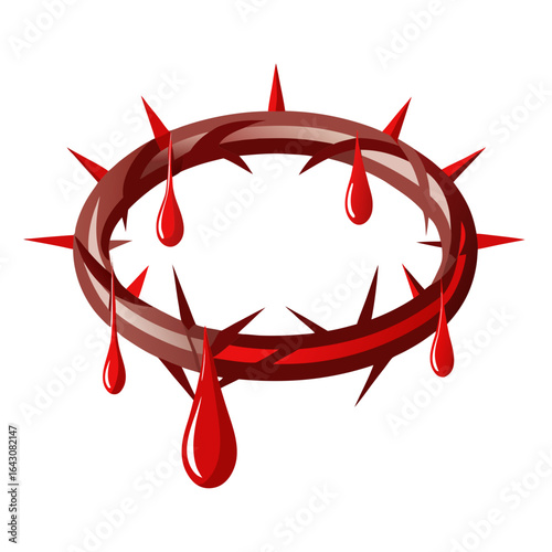 Crown of Thorns with Blood Drops Realistic Religious Vector Isolated on White