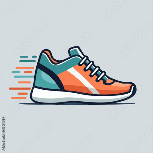 Cartoon illustration of a running shoe with speed lines, ready for motion.
