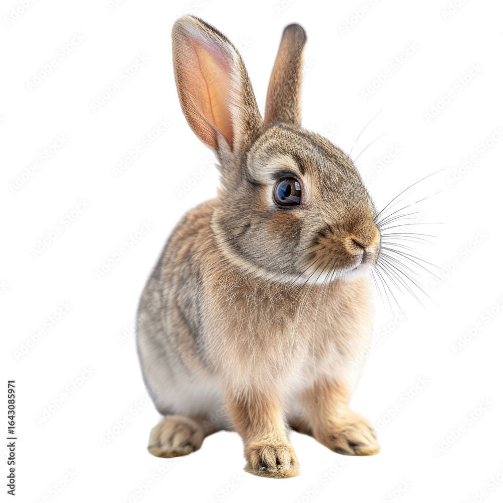 Obraz premium Adorable brown bunny rabbit sitting, fluffy fur, big ears, and expressive eyes. background removed