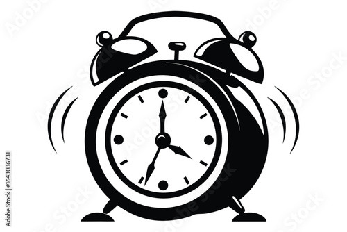 Black ringing alarm clock icon shows an early morning wake up call