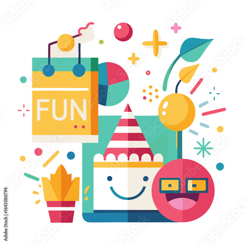 Abstract Colorful Calendar Page Marked for Fun Day with Party Icons Vector
