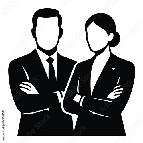 black and white business people with crossed arms clip art preview