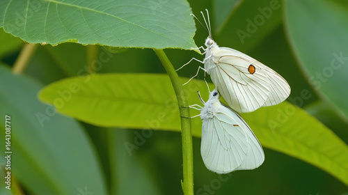 The moment when the White Pioneer butterfly emerges from the pupa (Belenois aurota)