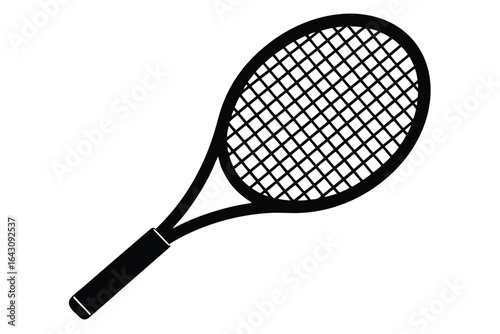Black tennis racket features an open string pattern, 