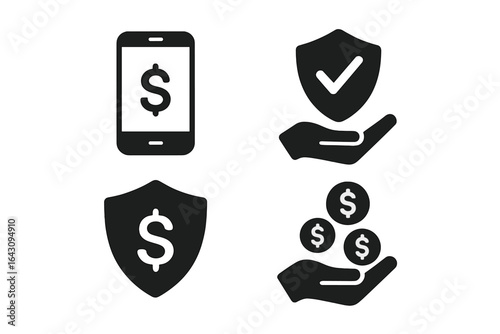Financial security symbols highlighting mobile payments and protection during transactions