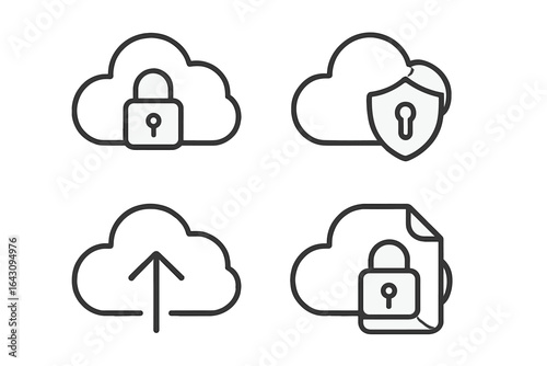 Cloud storage security icons showing encrypted data protection and safe file transfer