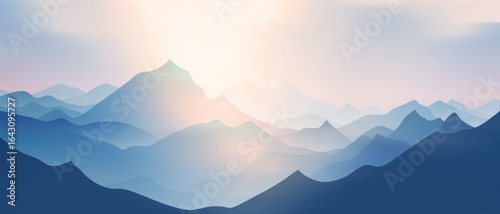Sunrise in the mountains, ridges in the morning light, minimalistic landscape, vector illustration