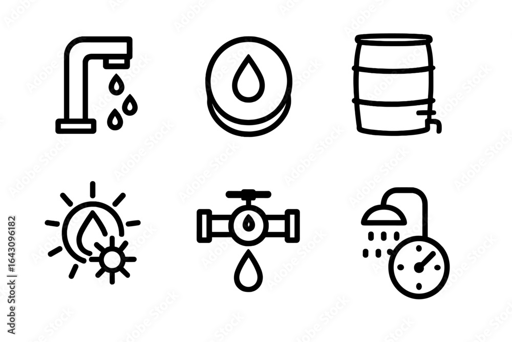 Fototapeta premium Water conservation icons depicting various plumbing elements and their functions in a household setting