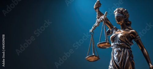 The elegant statue of Lady Justice holding balanced scales.