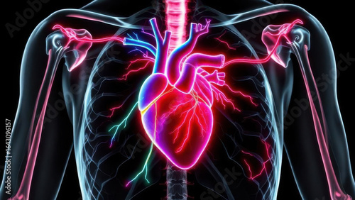 Anatomical illustration of the human heart and circulatory system