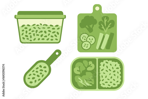 Healthy meal prep containers showcasing various green vegetables and grains for a nutritious diet