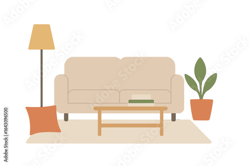 Cozy living room setup featuring a comfortable couch, stylish lamp, and decorative plants for a warm ambiance