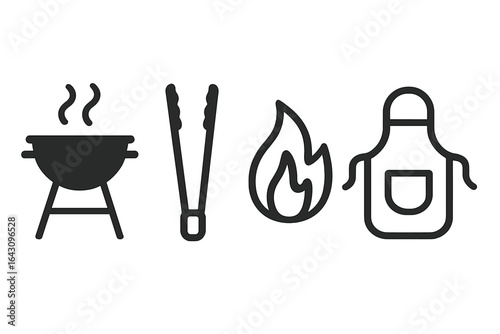 Cooking tools and symbols for outdoor grilling activity during summer gathering with friends and family