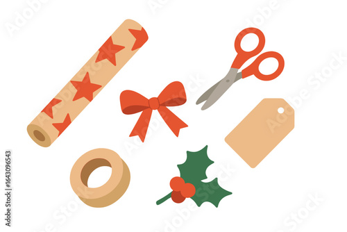 Crafting festive decorations with wrapping paper, scissors, and ribbons during holiday preparations in a cozy indoor setting