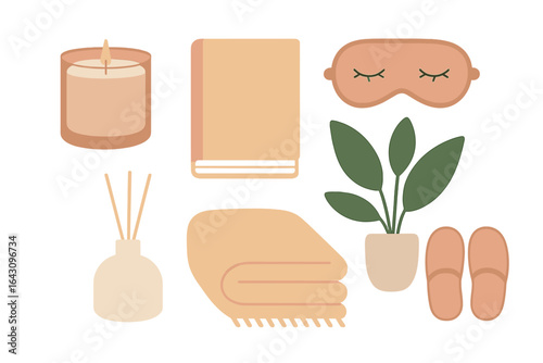 Cozy relaxation essentials for a peaceful evening at home with calming scents and soft textures
