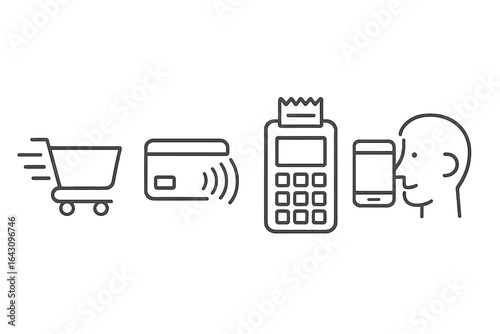 Digital payment process with shopping cart, card, and mobile device interaction in a modern context