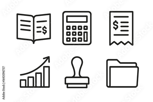 Financial tools and icons representing budgeting, accounting, and documentation for personal finance management