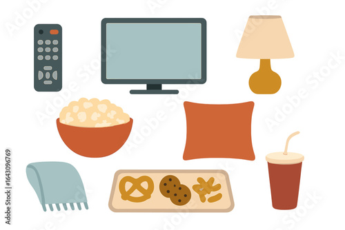 Cozy living room setup with snacks and entertainment for a relaxing evening