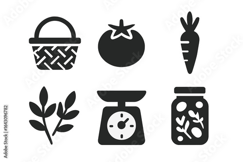 Fresh produce and kitchen essentials arranged on a clean background for seasonal cooking and meal preparation ideas
