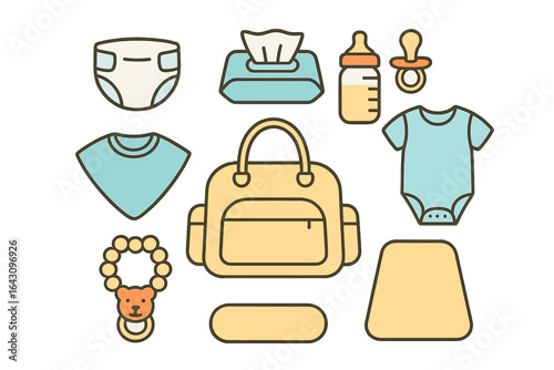 Essential baby items arranged neatly for new parents preparing for outings