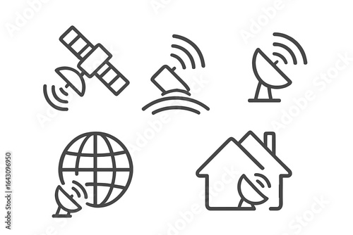 Satellite communication technology depicted through various icons illustrating global connectivity and signal transmission